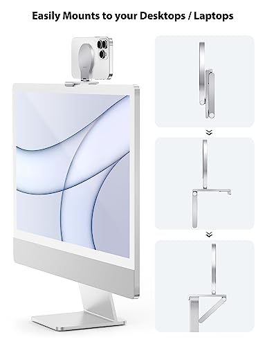 Stouchi Mag-Safe Continuity Camera Mount for Desktop Monitor | Adjustable Aluminum iPhone Webcam Mount for iMac, Apple TV 4K & Mac Displays | Compatible with 1/4" Tripod Screw - color: Silver