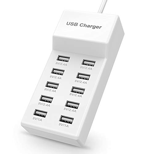 USB Charger Station Block 10-Port USB-A Power Strip Plug for Multi Devices | UL Listed 10-Port USB Charging Strip for iPhone 17 18 16 15 14 13 12 Galaxy Series Tablet Headphones Earbuds - color: White-10*USB-A Ports