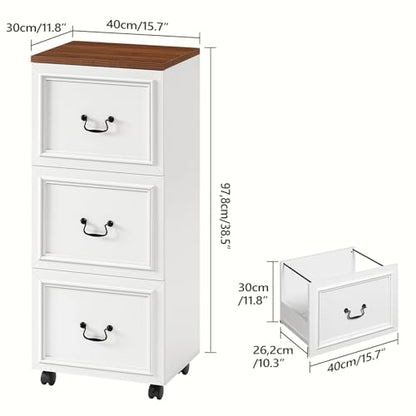 MAHANCRIS 3 Drawer File Cabinet, Rolling File Cabinet for Home Office, Wooden Under Desk Storage, Printer Stand with Drawers, for A4/Letter-Size Files, White and Walnut FCBA3901 - size: 3 Drawer