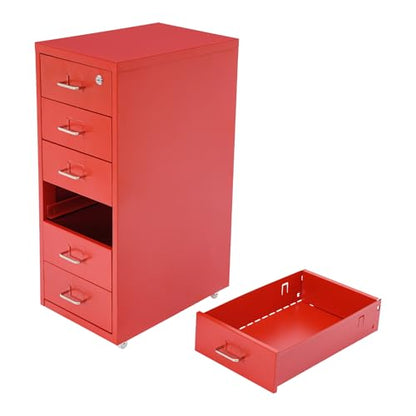 6 Drawers Mobile File Cabinet Rolling Vertical Filing Cabinet Under Desk Storage Organization 16" D x 11" W x 27" H (Red) - color: Red