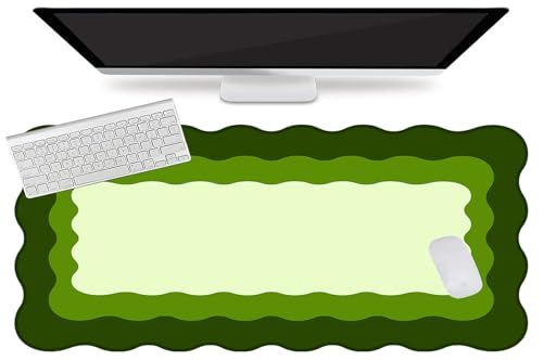 L-SPOUTTO Green Mouse Pad,Cute Scalloped Desk Mat XXL Large Gaming Mousepad | Minimalist 35.4x15.7in Non-Slip Rubber Base Keyboard Pad Waterproof Desktop Mat for Laptop Computer Game Home Office - color: Green