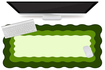 L-SPOUTTO Green Mouse Pad,Cute Scalloped Desk Mat XXL Large Gaming Mousepad | Minimalist 35.4x15.7in Non-Slip Rubber Base Keyboard Pad Waterproof Desktop Mat for Laptop Computer Game Home Office - color: Green