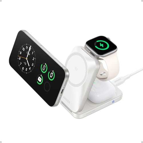 Anker Prime 25W Qi2.2-Certified Palm-Sized 3-in-1 Foldable MagSafe Charger | Travel-Ready Charging Station, AirCool Wireless Charger for iPhone 17, Apple Watch, AirPods (Adapter Included, Non-Battery) - color: Radiant White