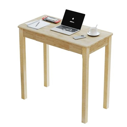 Solid Wood Desk with Drawers - 32 x 16 Inch Simple Narrow Desks, Rubber Wood Study Table, Small Writing Desk for Bedroom|Small Spaces - Natural Boho Desks - color: Natural, size: 31.5 in W x 15.7 in D