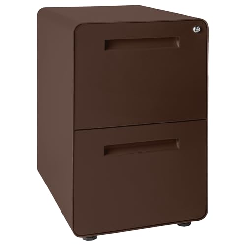 Laura Davidson Furniture Stockpile 2 Drawer Mobile File Cabinet with Lock - Under Desk Metal Filing Cabinet, Legal/Letter File Folders, Wheels and Stationary Feet, Pre-Assembled, Dark Brown - color: Dark Brown