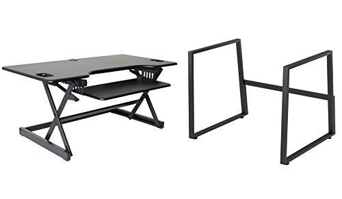 Rocelco 46" Large Height Adjustable Standing Desk BUNDLE - Quick Sit Stand Up Dual Monitor Riser - Tall Gas Spring Assist Computer Workstation - Retractable Keyboard Tray - Black (R DADRB-46-FS2) - color: Black, size: 46", style: Riser+Floor Stand