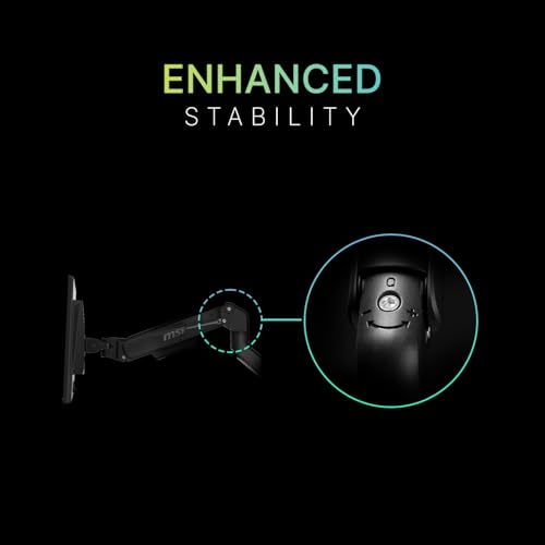 MSI MAG MT101G - Gas Spring Single Monitor Stand Arm, Supports 17-32" and 22 lbs, VESA Compatible, Adjustable Gas Spring Mount, Clamp & Grommet, Quick Release Plate – Black - color: Black