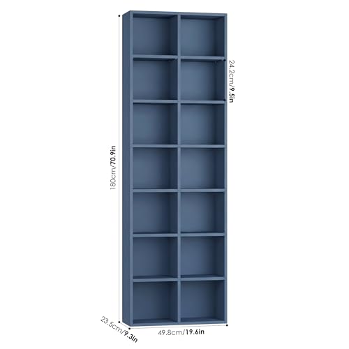 FOTOSOK Bookshelf Bookcase 7-Tier Narrow Bookshelf Tall CD Media Tower Rack - color: Blue