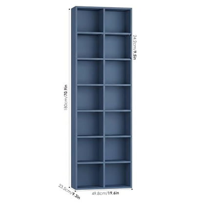 FOTOSOK Bookshelf Bookcase 7-Tier Narrow Bookshelf Tall CD Media Tower Rack - color: Blue