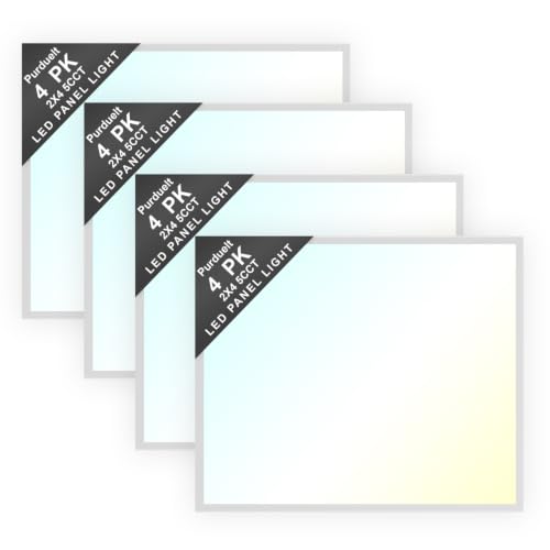 4 Pack 2x2 LED Flat Panel Light Drop Ceiling Office Fixture 5 CCT 3000K-6500K Adjustable & 5 Wattage 15W-20W-30W-40W-50W Selectable, 0-10V Dimmable，led Drop Ceiling Flat Panel troffer Light - size: 2x2 4PACKS