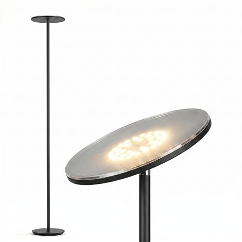 Brightech Sky LED Floor lamp, Torchiere Super Bright Floor Lamp for Living Room Decor & Office - Dimmable, Tall Standing Torch Lamp with Warm Light for Bedroom & Reading - Black - color: Jet Black