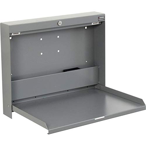 Global Industrial Wall Mounted Fold Down Shop Desk with keyed Lock, 50 Lbs