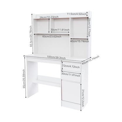 Computer Work Desk,Simple Style Writing Desk with Filing Cabinet,Study Table with Hutch,Workstation Table with Drawer Cabinet Shelf (Warm White, 39.37 * 15.74 * 55.9in)