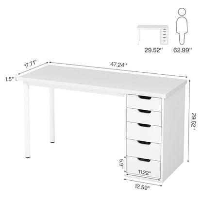 Tribesigns Computer Desk with 5 Drawers, 47 inches Rustic Brown Home Office Desk with Storage, Modern Simple Laptop Desk Study Writing Table for Small Spaces (1, White) - color: White