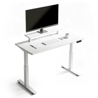 Electric Standing Desk 47.2" x 23.6", White Height Adjustable Sit Stand Desk with Ergonomic Monitor Riser, Dual Memory Presets, Cable Management Tray, Sturdy Scratch-Resistant Desktop for Home Office