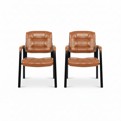 Naomi Home Faux Leather Guest Reception Chair with Armrests - Caramel | Designed For Waiting Rooms, Conference Spaces And Offices With Stackable Construction, Padded Comfort And Durable Steel Legs - color: Caramel, Faux Leather, style: Set of 2