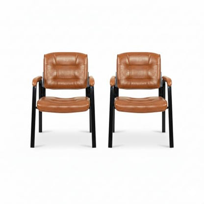 Naomi Home Faux Leather Guest Reception Chair with Armrests - Caramel | Designed For Waiting Rooms, Conference Spaces And Offices With Stackable Construction, Padded Comfort And Durable Steel Legs - color: Caramel, Faux Leather, style: Set of 2