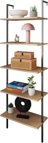 happimess Madera 5-Shelf Wall Mounted Bookcase 72.05", Light Oak/Black - color: Light Oak, size: 5-Tier 72.05"