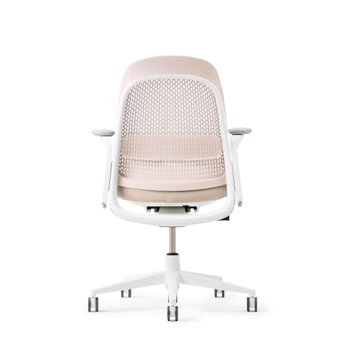 Haworth Breck Ergonomic Office Chair, Home Office Desk Chair, Blush | Computer Desk Chair with Height-Adjustable Lumbar Support, White Trim, Duo-Tone Hard Casters, and 4D-Arms - color: Blush, style: White Trim