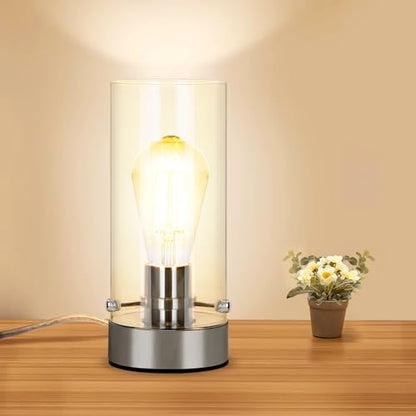 Table Lamp for bedroom, Modern Glass Lamp Bedside Lamps for Night stands - color: Chrome-Clear