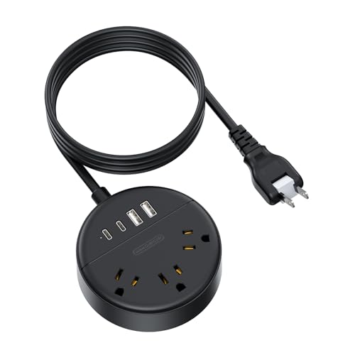 NTONPOWER 2 Prong Power Strip, 1875W 2 Prong to 3 Prong Outlet Adapter, 2 Prong Extension Cord 5 ft, Rotating Plug, Wall Mount, 3 Outlet 2 USB A+2 USB C, Two Power Strip for Travel, Older House, Dorm - size: 5 ft