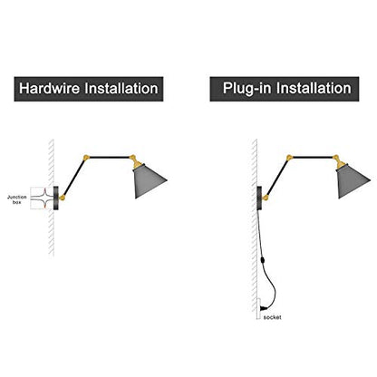 LNC Swing Arm Wall Lamp Adjustable Hardwired or Plug-in Sconces Lighting, (Brushed Dark Silver) A03466-A - color: White