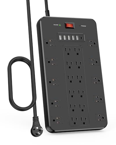 FDTEK Surge Protector Power Strip, 22 Outlets 6 USB 6.5 Ft Extension Cord - size: 15 AMP