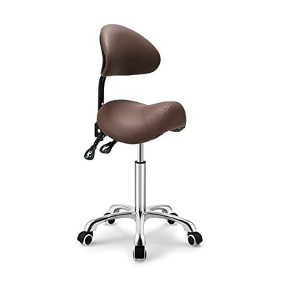 Kaleurrier Saddle Stool with Back Rest,Swivel Rolling Saddle Chair - color: Coffee, style: With Back