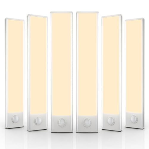 10 inch Under Cabinet Lighting, 6 Pack Motion Sensor Light Indoor Rechargeable Magnetic Closet Lights Battery Operated, Under Counter Lights for Kitchen, Wardrobe, Hallway, Stairs Warm White Light - color: Warm White Light, size: 10inch
