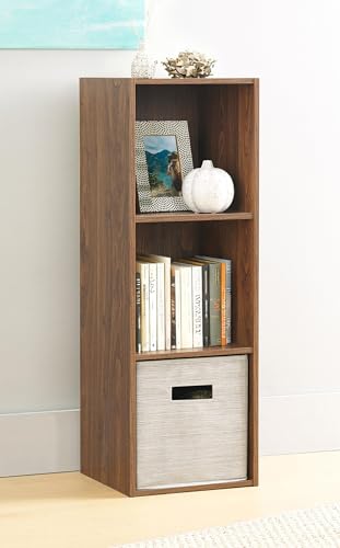Whitmor 3 Cube Bookcase Storage Organizer, 3 Tier Stackable MDF Bookshelf, Open Storage Display Bookshelf, Storage Cabinet for Living Room, Bedroom, Home, Office, 12.2" L x 11.7" W x 35.6" H, Walnut - color: Walnut, size: 3 Cube, 3 Tier