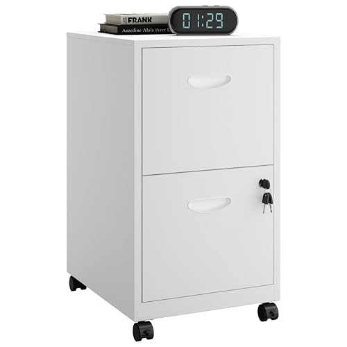 Polup 2 Drawer Rolling File Cabinet on Wheels, Mobile Two Drawer Filing Cabinet with Lock, Small Files Cabinets for Under Desk, Metal Filing Cabinets for Letter Size Folders, White - Assembly Required - color: White, style: 2 Drawer on Wheels