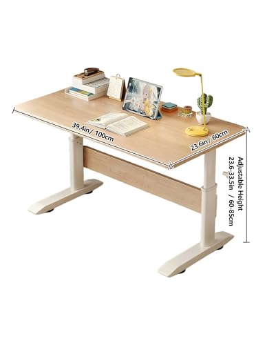 Manual Crank Standing Desk Adjustable Height 23.6-33.5 inch, Steel Frame Computer Table with Solid Wood Eco-Board Desktop and Cable Management Hole, mesa Gamer for Home Office(Natural,40IN) - color: Natural, size: 40IN