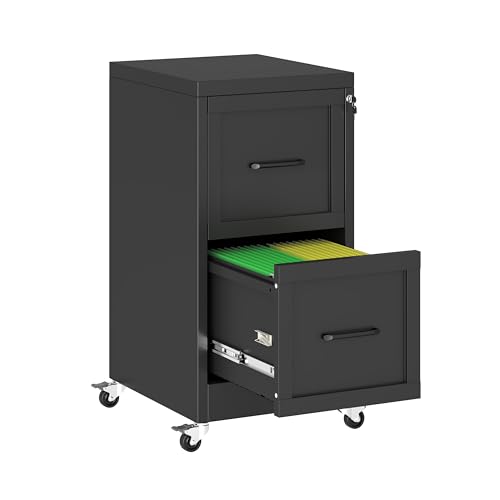 pozdeg 2 Drawer Mobile Vertical Metal File Cabinet with Lock, Black | Narrow Vertical Steel Storage Organizer, Fits Letter/A4/Legal Documents, Secure Lock Design for Office & Home Storage ﻿ - color: Black, size: 17.72"D x 14.96"W x 31.5"H