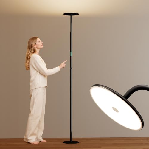 60W Torchiere Floor Lamp, Sky LED Floor Lamp, 76'' Height Adjustable, 10-Level Brightness & 4000K Color Temperature, 360° Adjustable, for Living Room, Bedroom, Home Office Lighting - color: Touch Control