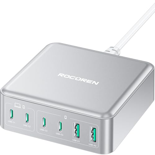 Rocoren 270W GaN 6‑Port Charging Station,100W PD Fast Charger Block Dock - color: Sliver-270W