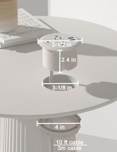 3-inch Desktop Power Grommet,2-Pack,10ft Cord,PD20W USB-C,White - size: White,10 ft Cord