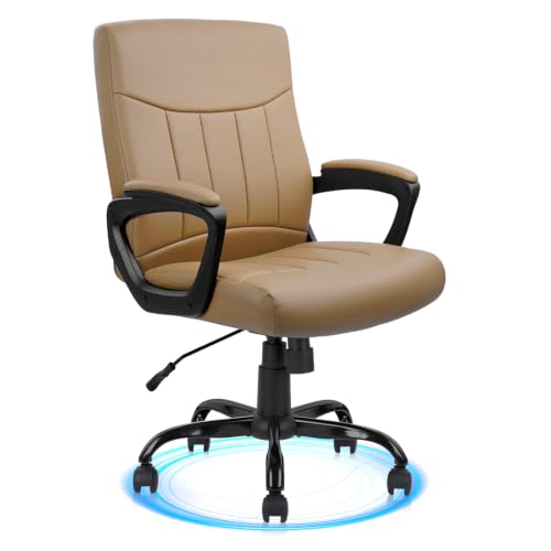 CLATINA Mid Back PU Leather Office Executive Chair with Lumbar Support & Padded Armrests Comfortable Swivel Rolling Adjustable Ergonomic Design for Home Computer Desk Study Work Task Conference, Brown - color: Brown_2, size: 1 Pack