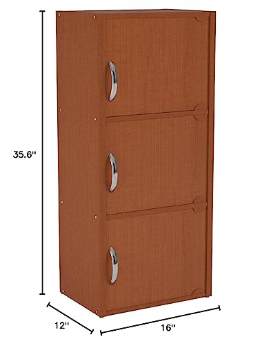 Hodedah 3-Shelf, 3-Door Bookcase in Cherry - color: Cherry