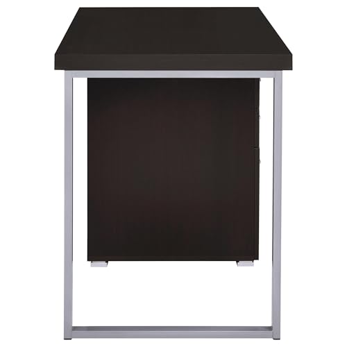Coaster Home Furnishings Brennan Modern Contemporary Home Office 3-Drawer Writing Desk with Drawers Computer Desk Study Table File Cabinet Storage Silver Metal Frame Cappuccino Brown 800519 - color: Cappuccino