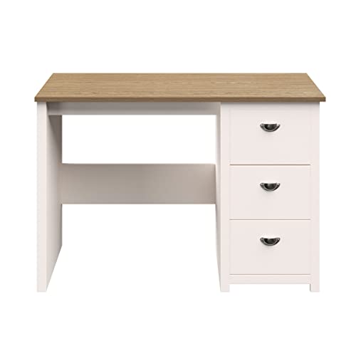Lavish Home Computer Desk with 3-Drawer File Cabinet, White and Wood