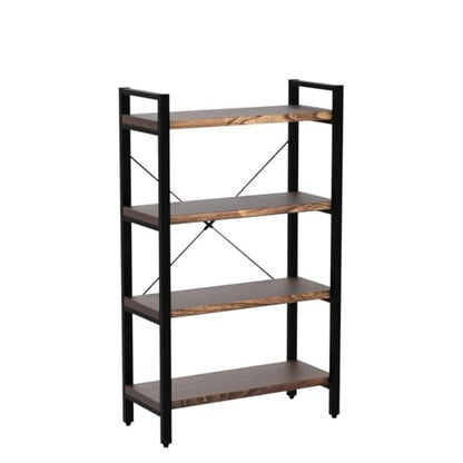 Solid Wood Bookshelf,4 Tier Rustic Vintage Industrial Etagere Bookcase, Open Metal and Wood Vintage Book Shelf, Retro Brown (RealWood)(4-Tier) - size: 4-Tiers-RealWood