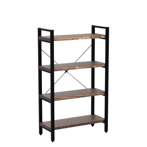 WH-AOERPUMY Solid Wood Bookshelf,4 Tier Rustic Vintage Industrial Etagere Bookcase, Open Metal and Wood Vintage Book Shelf, Retro Brown (RealWood)(4-Tier) - size: 4-Tiers-RealWood