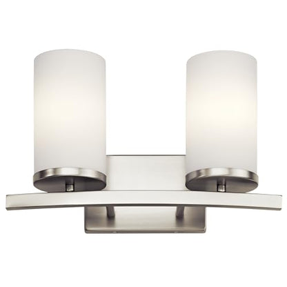 Kichler Crosby 2-Light Bathroom Vanity Light, Brushed Nickel | Satin etched cased opal glass vanity light for modern bathrooms (15" x 8.75" x 15"), 45496NI - color: Brushed Nickel, size: 2 Light, style: Satin Etched Cased Opal Glass