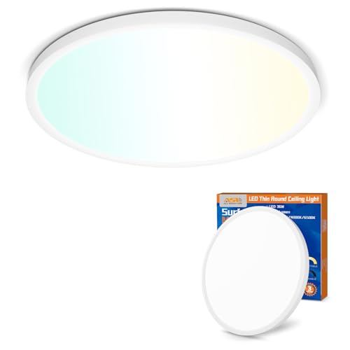 Allsmartlife LED Flush Mount Ceiling Light Fixture 1-Pack, 18 inch 36W 4650lm Flat Ceiling Light, 3000K/4000K/6500K, Round Ceiling Light Fixture for Bedroom, Living Room, Kitchen - color: White, size: 18inch 1-Pack