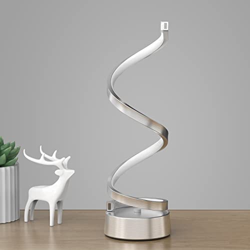 NUÜR Silver Infinity Loop LED Table Lamp 2-Pack, Modern Metal Light | Brushed Silver Touch Control Desk Lamp, Stepless Dimmable Bedside Ambient Light for Home Office & Bedroom Decoration - color: Silver
