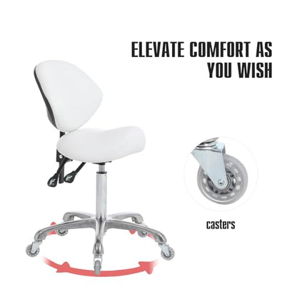 Hydraulic Saddle Rolling Adjustable, Heavy-Duty (350 lbs) Stool Chair for Beauty Salon Massage Dental Clinic Home Office Use(White, Updated to Soft Wheels) - color: White