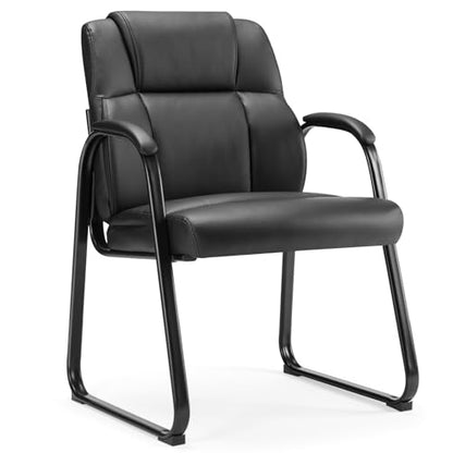DUMOS PU Leather Office Guest Chair, Waiting Room Chairs with Sled Base and Padded Arm Rest, Reception Chair Without Wheels for Elderly Meeting Conference Office Home, 1 Pack - size: 1 Pack