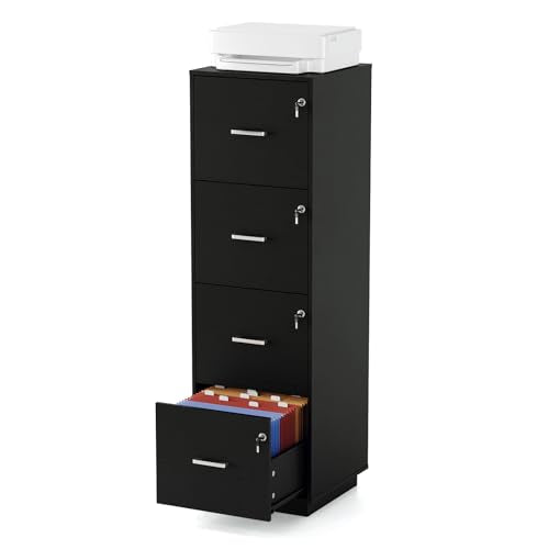 VINGLI 4 Drawer File Cabinet with Lock, Home Office Filing Organizer, for Letter Size File Folder Storage, Wood Tall Vertical Filing Cabinet, Printer Stand, Archivador (Black) - color: Classic Black, size: High 4 Drawer