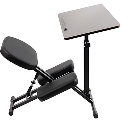 VIVO Kids' Kneeling Chair with 28 x 16 Inch Desk, Young Student Height Adjustable Posture Stool with Tilting Table for Home Study, Max 110 lbs, Black Cushions, Dark Wood Desktop, DESK-KN02D