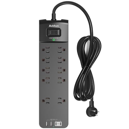 Addtam Power Strip with 10 Outlets and 4 USB Ports(2 USB C), 2700J, 6 FT - color: Black, size: 6 Ft